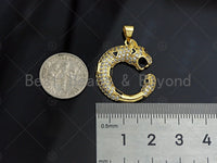 18K Gold Leopard Shape Pendant, Panther Charm, Animal Pave Pendant, 22x25mm, Sku#LK54 Bestbeads&Beyond