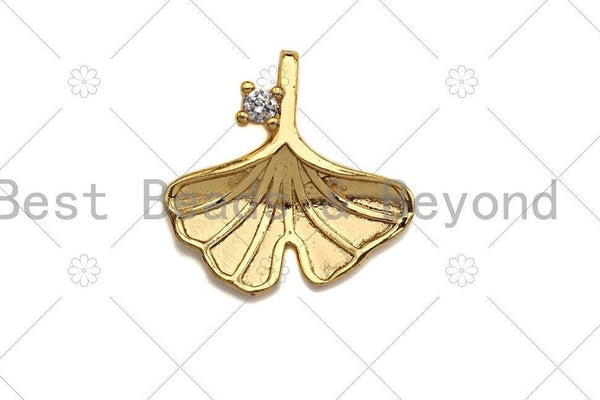 18K Gold Ginkgo Biloba Leaf Shape Pendant, Leaf Charm, Leaf Pave Pendant, Gold plated, 15mm, Sku#LK28