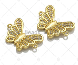 18K Gold Clear CZ Micro Pave Butterfly Connector, Cubic Zirconia Butterfly Connector, Bracelet Necklace Findings, 15x20mm,SKU#LK65