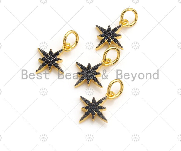 CZ Pave Gold Black CZ On North Star Shape Pendant, Star Charm, Star Pave Pendant, Gold plated, 10x12mm, Sku#Z1152