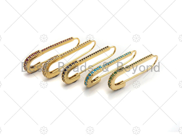 CZ Micro Pave Gold Safety pin earrings, Clear/Turquoise/Cobalt/Fuchsia/Green Safty Pin earrings, 12x35mm, sku#F1162