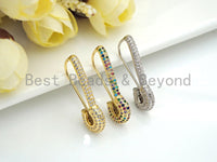 CZ  Micro Pave Safety Pin Earring, Gold/Silver/ Rainbow Color Safety Pin Huggies Earrings, 4x30mm,sku#X150