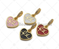 18K Gold Finish Enamel Heart Pendant, Black/Pink/White/Red Heart charm, 12mm, sku#JL05