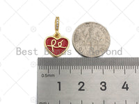 18K Gold Finish Enamel Heart Pendant, Black/Pink/White/Red Heart charm, 12mm, sku#JL05