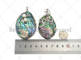 Large Natual Abalone Shell Pendant, Focal Puffy Abalone Pendant Silver Gold Finish with Pearl, Focal Abalone Charm, sku#R39