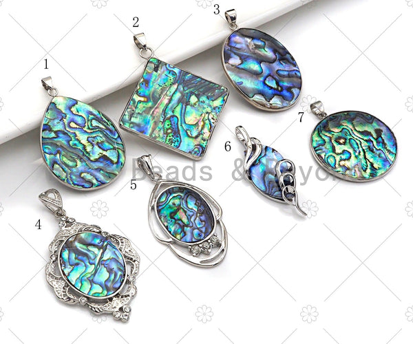 Paua Abalone pendant, Focal Abalone Pendant Silver Finish, Teardrop/oval/Round/Diamond Shape Focal Abalone Charm, sku#R41