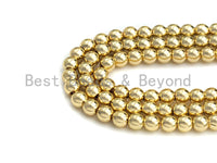 New Light Gold Natural Hematite Beads, 6mm/8mm/10mm Round Smooth Light Gold Hematite Beads, 15.5" Full Strand, sku#S125