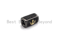 Lion Head/Anchor Bead,Tube Spacer Bead, Black CZ Pave Tube Spacer Beads for Men/Women Jewelry Making, 7x14mm, sku#Y242