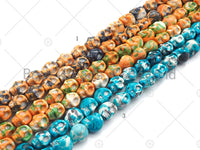 Yellow Blue Orange Mottled Jade Carved Skull Beads, Round Smooth 10mm/12mm, Dyed Jade Gemstone Beads, 15.5" Full Strand, sku#UA103