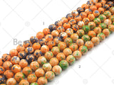 Orange Navy Green Mottled Jade Beads, Round Smooth 8mm/10mm, Dyed Jade Gemstone Beads, 15.5" Full Strand, sku#UA106