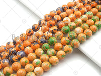 Orange Navy Green Mottled Jade Beads, Round Smooth 8mm/10mm, Dyed Jade Gemstone Beads, 15.5" Full Strand, sku#UA106