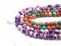 Purple Orange Blue Mottled Jade Beads, Round Smooth 8mm/10mm/12mm, Dyed Jade Gemstone Beads, 15.5" Full Strand, sku#UA107