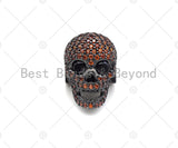CZ Pave Paracord Sliding Skull Beads, Orange/Green/White Skull Beads, Paracord Beads, Paracord Survival Bracelet,, 11x15mm, sku#Y269