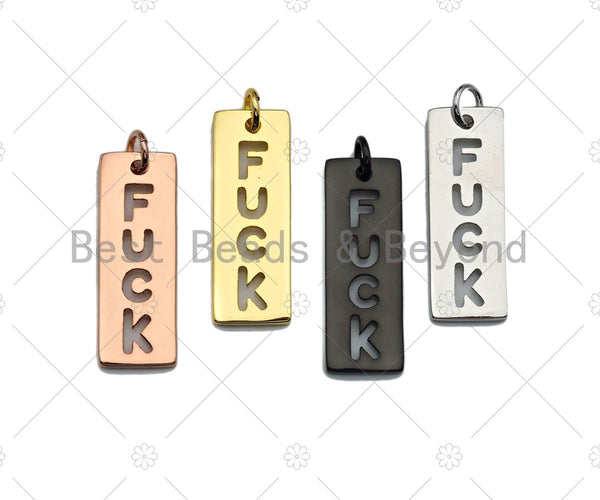 Hollow Out FUCK Bar Pendant, Gold/Rose Gold/Silver/Black Rectangle Cubic Zirconia Pendant, DIY Personality Jewelry Gift, 10x29mm, Sku#ML02
