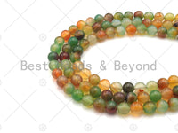 Multicolor Agate Beads, 6mm/8mm/10mm/12mm Round Smooth Green Red Orange White Agate, 15.5" Full Strand, sku#UA111