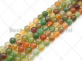 Multicolor Agate Beads, 6mm/8mm/10mm/12mm Round Smooth Green Red Orange White Agate, 15.5" Full Strand, sku#UA111