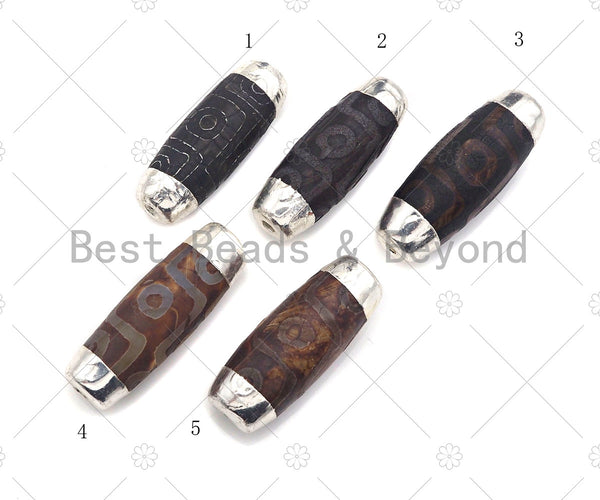 14x41mm Large Natural Tibetan Agate Barrel Shape Spacer Beads, Gold Tone, Oval Tibetan Agate Beads, sku#U961