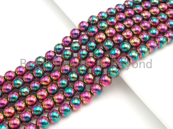 NEW Titanium Red Green Multicolor Hematite, Round Smooth 3mm/4mm/6mm/8mm/10mm, Natural Hematite beads, 15.5" Full Strand, #S126