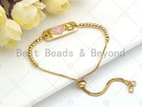 I Love you  Connector, Pink Mother-of-pearl Bar Connector , Cubic Zirconia Pendant, Gold Tone,10x27 mm, Sku#LK75