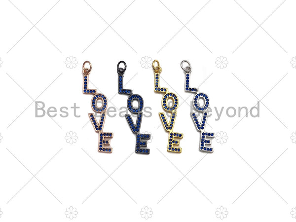 Cobalt CZ Micro Pave LOVE Shaped Pendant/Charm, Cubic Zirconia love Letter Pendant Charm, 7x36mm,sku#Y247