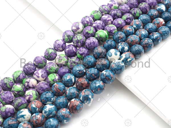 Purple Green Orange Blue Mottled Jade Beads, Round Smooth 8mm/10mm/12mm, Dyed Jade Gemstone Beads, 15.5" Full Strand, sku#UA108