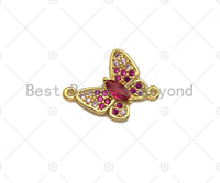 Fuchsia CZ Butterfly Connector, Butterfly Bracelet Link, Butterfly Pendant, Cubic Zirconia Pendant, Gold Tone, 16x18mm, Sku#LK86 Bestbeads&Beyond