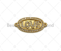 LOVE Connector/Link, Oval Shape Connector, Cz Pave Bracelet Necklace Connector in Gold Finish, 10x22mm,sku#LK95