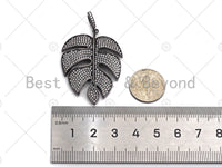 Large CZ Micro Pave Banana Leaf Shape Pendant,Leaf Cubic Zirconia Pendant, Silver/Gold /Rose Gold/Black Tone, 31x42mm,Sku#ML06