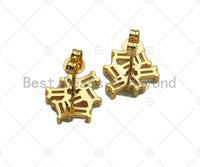 Baguette CZ Cluster Earrrings, CZ Pave Stud Earrings, Gold Stud Earring, Fashion Jewelry, 12x15mm,sku#ML08