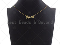 18K Gold LOVE With CZ Micro Pave Heart Connector, Love Necklace pendant, Love heart bracelet Connector, 12x33mm, sku#LK14