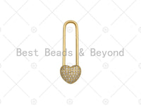 18K Gold CZ Micro Pave Heart Lock Pendant, CZ Micro Pave Heart pendant, Lock Pave pendant, 11x34mm, sku#LK16