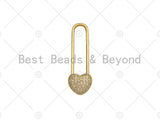 18K Gold CZ Micro Pave Heart Lock Pendant, CZ Micro Pave Heart pendant, Lock Pave pendant, 11x34mm, sku#LK16