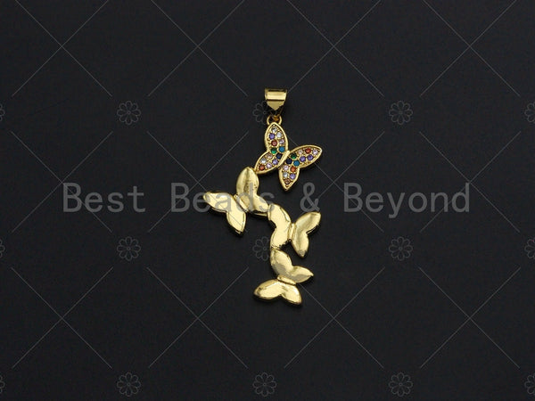 18K Gold Colorful Micro Pave Butterfly Pendant, Butterfly Charm, Dainty Butterfly Charm, 20x34mm, Sku#LK19