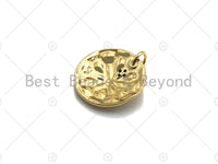 18K Gold Medallion Round Coin with Black Pave Flower Charm, Brass Medallion, Coin Charm, Pave Charm, 17mm, Sku#LK20