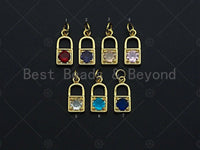 18k Shiny Gold Colorful Gem Pave PadLock Pendant, Gold Red Green Blue Pink Purple Lock Pave Pendant, 7x16mm, Sku#LK26