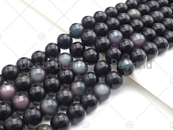 High Quality Natural Rainbow Obsidian Beads, 6mm/8mm/10mm/12mm/14mm Round Smooth Colorful Obsidian Beads, 15.5" Full Strand, sku#U846