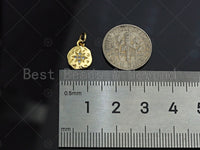 Dainty CZ Micro Pave Gold North Star On Round Coin Charms, Gold Charm, Gold Pendant, 9x11mm, Sku#LK120