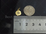 Dainty CZ Micro Pave Gold North Star On Round Coin Charms, Gold Charm, Gold Pendant, 9x11mm, Sku#LK120