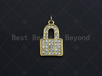 18K Gold Micro CZ Pave PadLock Pendant, Gold Lock Charm, Lock Beads, Jewelry Findings, 12x20mm, sku#LK33