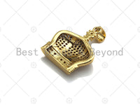 18K Gold Micro CZ Pave King Crown Pendant, Gold Crown Charm, Crown Beads, Jewelry Findings, 18x22mm,sku#LK42