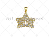 18K Gold Micro CZ Pave King Crown Pendant, Gold Crown Charm,  Crown Beads, Jewelry Findings, 25x22mm,sku#LK44