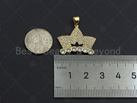 18K Gold Micro CZ Pave King Crown Pendant, Gold Crown Charm,  Crown Beads, Jewelry Findings, 25x22mm,sku#LK44