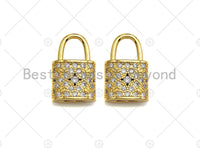 18K Gold Micro CZ Pave Lock Pendant, Gold Lock Charm,  Padlock Beads, Jewelry Findings, 12x18mm, sku#LK46