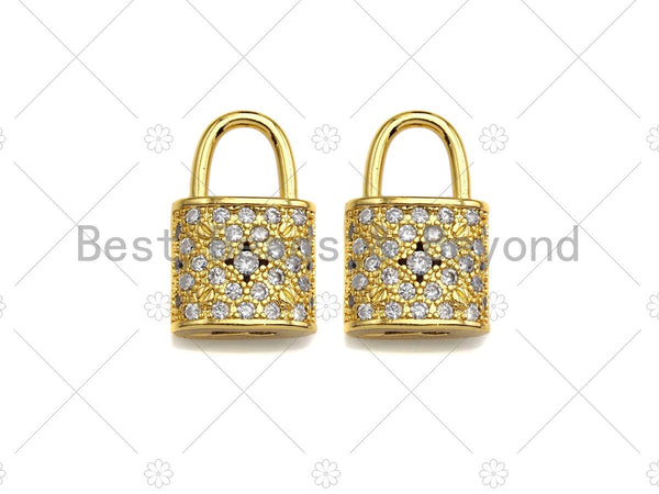 18K Gold Micro CZ Pave Lock Pendant, Gold Lock Charm,  Padlock Beads, Jewelry Findings, 12x18mm, sku#LK46