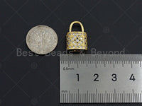 18K Gold Micro CZ Pave Lock Pendant, Gold Lock Charm,  Padlock Beads, Jewelry Findings, 12x18mm, sku#LK46