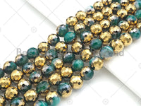 Half Gold Plated Green Agate Beads, 8mm/10mm/12mm Round Faceted Gold Green Agate Beads, 15.5" Full Strand, sku# UA135