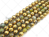 Half Gold Plated Light Olive Green Agate Beads, 8mm/10mm/12mm Round Faceted Agate Beads, 15.5" Full Strand, sku# UA137