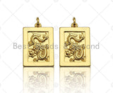 Shiny Gold Medallion Dragon Dog Tag Pendant, Dragon Rectangle Charms, Men's Jewlery Charm,15x23mm, Sku#Z1173