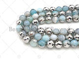 Natural Half Silver Opal Blue Agate Beads, 8mm/10mm/12mm Round Faceted Light Blue Agate Beads, 15.5" Full Strand, sku# UA126