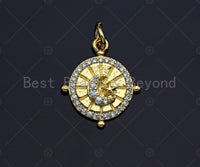 18K Gold CZ Micro Pave Star Moon Swirl Patten Charm, Dainty Gold Coin Charm, 15mm, Sku#Z1139 Bestbeads&Beyond